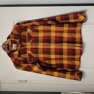 Columbia Long Sleeved - mustard, rust, burgandy colors - Lg - GUC - K